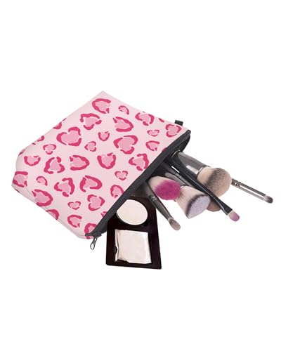 Cute Travel Makeup Bag Cosmetic Bag Small Pouch Gift for Women (Heart Leopard Pink) - color: Heart Leopard Pink
