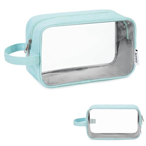 Narwey Clear Travel Toiletry Bags for Traveling Toiletries Men Women, Clear Makeup Bag Cosmetic Bag with Zipper, Make Up Pouch Organizer Bag with Handle, Skincare Beach Snack Medicine Bag, Green - color: Clear-Mint Green