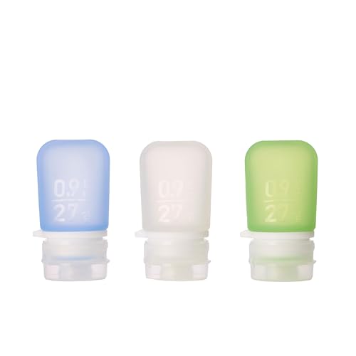 humangear GoToob Bottles - Silicone Leak-Proof Travel Tubes for Toiletries, Camping & TSA Carry-On (3-Pack), Mini (0.9 fl oz; 27ml), Clear/Green/Blue - color: Clear/Green/Blue, size: 0.9 Ounces