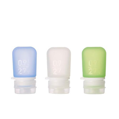 humangear GoToob Bottles - Silicone Leak-Proof Travel Tubes for Toiletries, Camping & TSA Carry-On (3-Pack), Mini (0.9 fl oz; 27ml), Clear/Green/Blue - color: Clear/Green/Blue, size: 0.9 Ounces