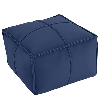 MeMoreCool Stuffed Round Pouf Ottoman Foot Rest, Floor Pouf Foot Stool with Soft Foam Chunk Filling, Small Round Ottoman Footstool Circle Footrest for Living Room - color: Piping Navy