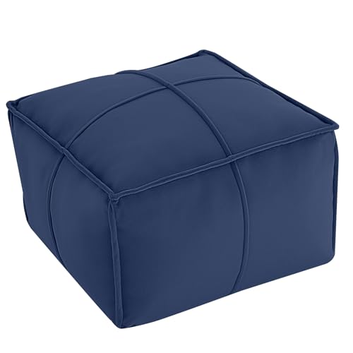 MeMoreCool Stuffed Round Pouf Ottoman Foot Rest, Floor Pouf Foot Stool with Soft Foam Chunk Filling, Small Round Ottoman Footstool Circle Footrest for Living Room - color: Piping Navy