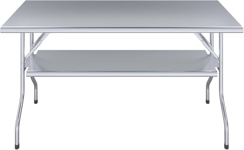 Premium Quality Stainless Steel Open Base Folding Utility Table - Folding Work Table for Commercial Kitchen, Restaurant, Hotel and Garage - NSF (24" x 60" with Undershelf) - size: 24" x 60" with Undershelf