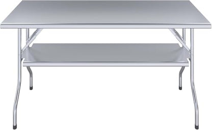 Premium Quality Stainless Steel Open Base Folding Utility Table - Folding Work Table for Commercial Kitchen, Restaurant, Hotel and Garage - NSF (24" x 60" with Undershelf) - size: 24" x 60" with Undershelf