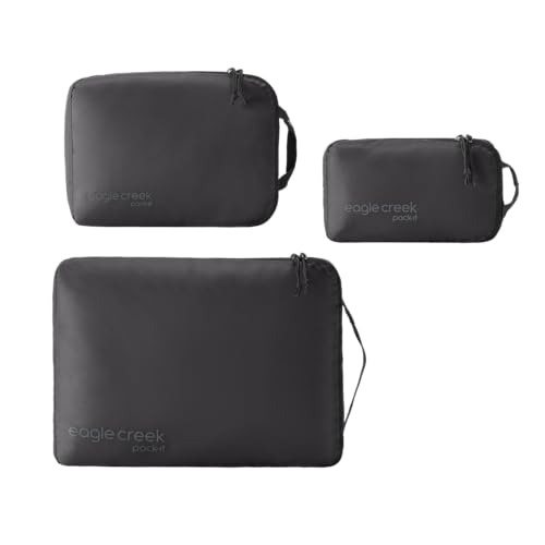 Eagle Creek Pack-It Isolate Cube Set - Packing Cubes for Stackable Storage - Convenient Top Handle - Easy Grab Zipper Pull - Black - XS/S/M - 3 - color: Black