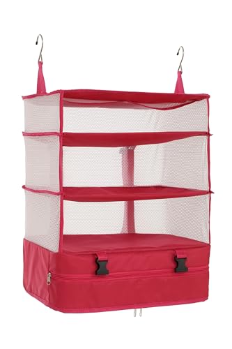 ELEZAY Hanging Packing Cubes Portable Closet Shelves Travel Collapsible Compression Garment Organizer for Carry-on Luggage Suitcase with Breathable Perforated Material X-Large_17.1*11.8*24.4 IN, Rose - color: Rose, size: X-Large