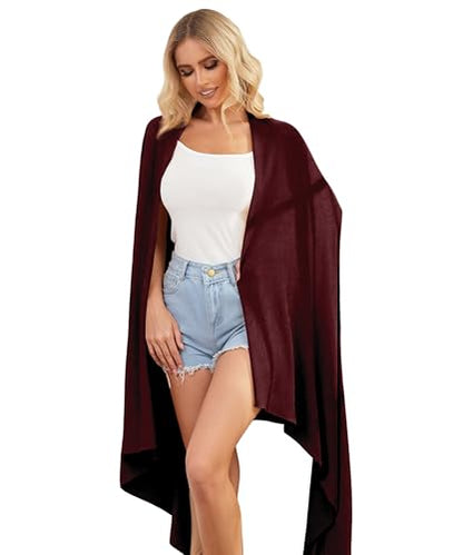 Tencel Cashmere Shawl Wraps for Women,Pashmina Stole Airplane Travel Wool Scarf Blanket Wrap Lightweight UPF 50+ - color: Burgundy