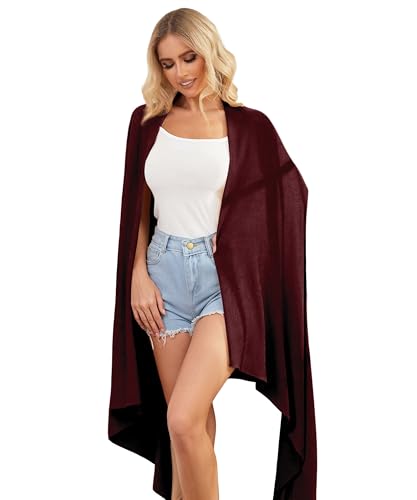 Tencel Cashmere Shawl Wraps for Women,Pashmina Stole Airplane Travel Wool Scarf Blanket Wrap Lightweight UPF 50+ - color: Burgundy