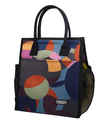 Fmeida Insulated Lunch Bag Women, 9L Large Lunch Bags with Multiple Pockets, Reusable Thermal Cooler Tote for Work, Office, Picnic, Travel | Hook and Loop Closure, Multicolor - color: Multicolor, size: M | 9L | Hook & Loop