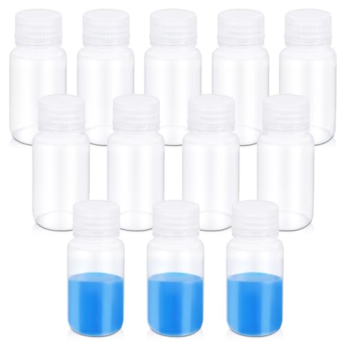 12 Pack 2oz Plastic Bottles with Lids - Wide Mouth BPA-Free Leak-Proof Sample Containers for Lab Reagents, Pills, Cosmetics, Travel Toiletries & Essential Oils Storage (Transparent, 2OZ/60ML) - size: 60ML