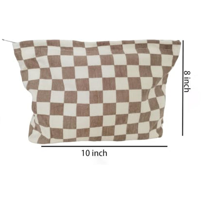 SxoSyo Checkered Cosmetic Bags, Canvas Makeup Bag Purse, Beige | travel toiletry zipper pouch, make up brushes bag, purse organizer pouches - color: Beige, style: Chessboard