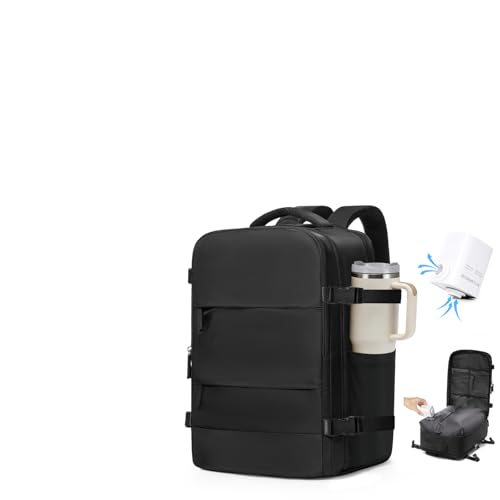 VGCUB Vacuum Backpack Travel with Pump Compression Carry On Bag,Space Saver,Mochila de Viaje Compresión al Vacío Airline Approved Personal Item Vacuum System 18x14x8,Airport Vacpack Daypack Men Women - color: B15-black With Pump, style: X-large