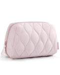BAGSMART Makeup Bag, Travel Cosmetic Bag, Puffy Padded Make Up Bag for Women, Makeup Organizer Case, Wide-open Pouch Purse, Travel Essentials, Toiletries Accessories Brushes, Pink - color: A-Pink