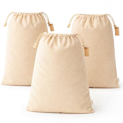 LEAFICO Reusable Produce Storage Bags - XX-Large 19x23 3 Pack - Breathable Muslin Fabric Sacks with Drawstrings – Dust-Proof Travel Cotton Bags for Laundry, Clothes, Purses - size: XX-Large 19x23"(3pack)