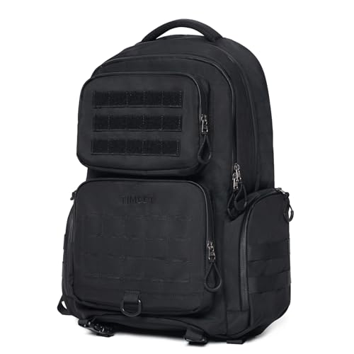 Timeet Tactical Backpack for Men, 21 Inch Black 40L Large Capacity, Laser Cut Molle Three Sided Opening, Water Resistant 17 inch Laptop Military Hiking 3 Day Assault Pack - color: Black