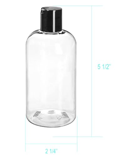 ljdeals 8 oz Clear Plastic Empty Bottles with Black Disc Top Caps, Squeezable Refillable Containers for Shampoo, Lotions, Cream and More, Pack of 2, BPA Free, Made in USA
