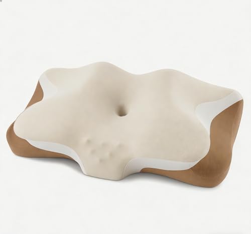 Cervical Pillow for Neck Pain Relief - Cooling Ergonomic Memory Foam Pillows for Sleeping, Contour Neck Support Pillow for Side, Back, Stomach Sleepers with Anti-Pilling Pillowcase - color: Beige Brown