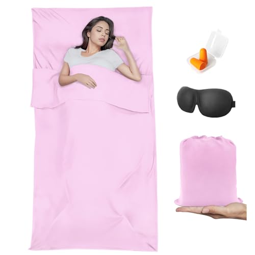 Sleeping Bag Liner,Travel Sheet & Adult Sleep Sack, Camping Sheets Travel Sleep Sack for Backpacking,Hotels & Hostels -Lightweight Single &Double Travel Sheet Camping Sheets - color: Single Pink