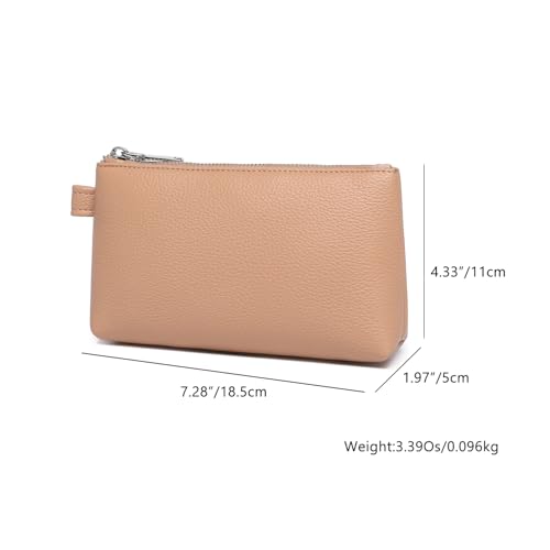 30 Color PU Faux Leather Travel Toiletry Bag for Women, Mini Cosmetic Pouch Organizer with 2 Dividers, Easy Clean Makeup Bag for Purse, Gift Idea (PU Faux Leather/Camel Pink) - color: PU/Camel Pink