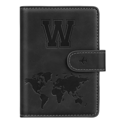 Passport Holder Wallet Cover Personalized Letter A-Z Travel Wallet RFID Blocking Passport Cover Wallet Case for Travel Passport Book Holders for Women and Men, Black-W - color: Black, size: W