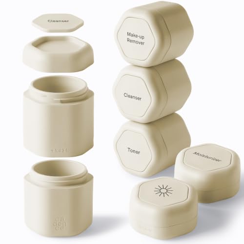 Cadence Capsules - Full Skincare Set, Sand - Six Containers with Magnetic Lids - 100% Leak Proof & TSA Approved for Travel and Carry On, 2 Small (0.56oz), 4 Medium (1.32oz) & Extender (1.43oz) - color: Sand, size: Full Set