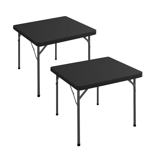 Square Fitted Table Covers with Elastic - 2 Pack 34x34 Inch Card Tablecloth, Folding Dining Table Protector for Outdoor Picnic Party, Washable & Reusable, Black - color: Black, size: 34x34 inch, 2 Pack