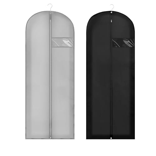 60" Dress Bags for Gowns Long, 2 Pack Garment Bags for Hanging Clothes with Clear Window, Foldable Suit Bag Cover for Travel and Storage (Black+Grey) - color: Grey+Black 60"