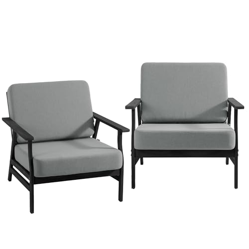 Dark Wood Patio Chair Outdoor Bistro Set, 2 Piece Outdoor Armrest Chair All Weather Patio Sofa Furniture Backyard Conversation Sets with Cushions - Gray - color: Grey/Dark, size: 2PCS
