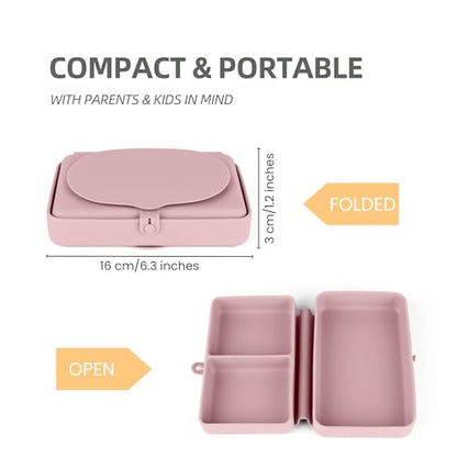 Silicone Baby Plate, Foldable & Compact Food Grade Silicone Plates, Foldable Toddler Travel Essential with Suction for Toddlers (Blush) - color: Blush