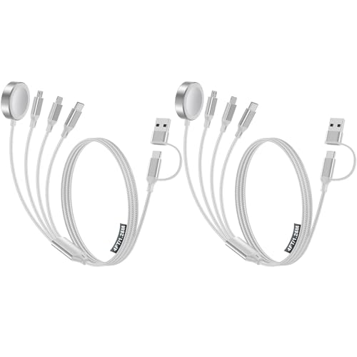 Travel Essentials,Multi Charging Cable for Apple Watch Charger/iPhone Charger/Samsung Charger,USB A & Type C Power Cable for iWatch Ultra/10-2/iPhone 17-11/Samsung S26,Serial Cables,Car[1.2M]-White - color: 2-White+White, size: 1.2M