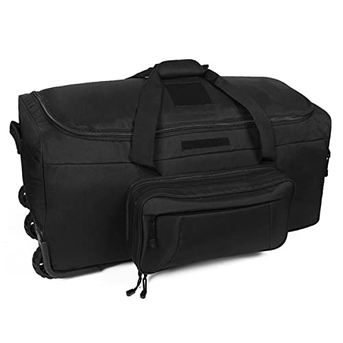 Greencity Duffel Bag Wheels Rolling Deployment Wheeled Military Suitcase Heavy-Duty Extra large deployment bag Capacity 32 Inch，Black - color: Black