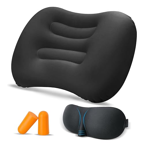 Ultralight Inflatable Camping Travel Pillow - Inflatable Pillow for Neck Lumbar Support,Upgrade Backpacking Pillow,Travel Air Pillows for Camping,Hiking,Backpacking,Press Inflate (Black)