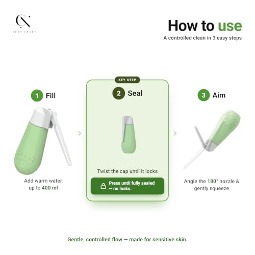 Nextcraft Portable Bidet & Peri Bottle – Handheld Travel Bidet with 180° Foldable Nozzle & Leak-Proof Cap - 13.5oz/400ml Soft-Squeeze for Postpartum, Perineal Care & Travel - Gentle, BPA-Free
