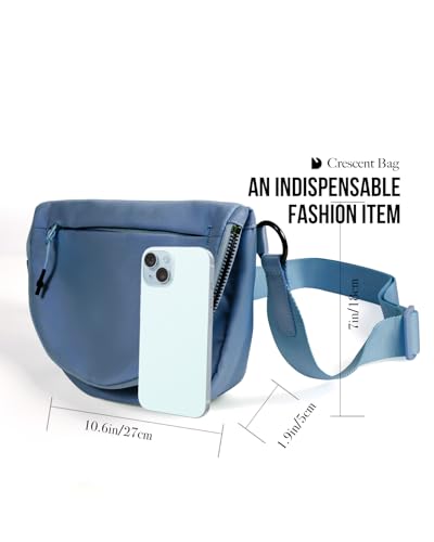 Crescent Bag for Women and Men, Fashion Medium Nylon Folding Crescent Moon Bag Single Shoulder Bag with Adjustable Strap - color: Blue