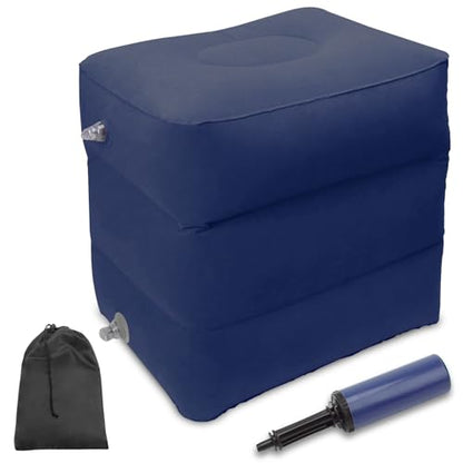 Travel Foot Rest Pillow, AHIER Inflatable Travel Leg Rest Pillow Bed for Foot Rest on Airplanes, Cars, Trains, Office to Rest on Long Flights (Deep Blue)