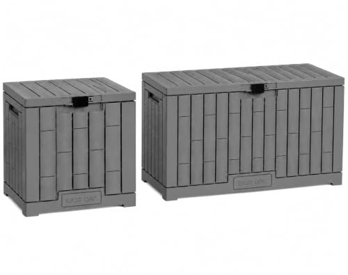 EAST OAK 2-Piece Outdoor Storage Box Set, 31 Gallon & 60 Gallon Waterproof UV-Resistant Resin Deck Boxes, Lockable Storage for Patio Cushions, Garden Tools, Pool Accessories, Grey - color: Grey, size: 31 Gallon + 60 Gallon