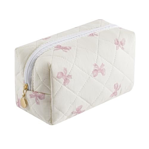 Makeup Bag Travel Cosmetic Bag for Women Girls, Zipper Make Up Pouch, Floral Flowers Toiletry Organizer Makeup, Portable Storage Bag, Cosmetic Travel Cloth Bag (Pink Bow Tie) - color: B3 Pink Bow Tie