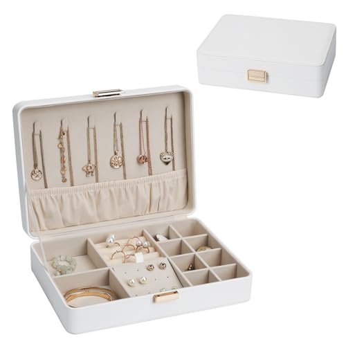 Jewelry Box Secure Travel Jewelry Case Anti-Tarnish Single Layer Organizer for Rings, Earrings, Pendants, Necklaces Compact for Home & Storage White - color: White14