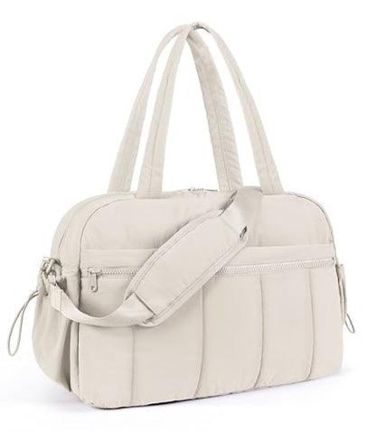 Lightweight Travel Duffle Bag for Women, Quilted Puffy Weekender with Wet Pocket for Gym, Overnight, Personal Item Carry On, Beige - color: Beige