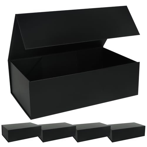 LFBOX Black Gift Box with Magnetic Lids 13.8x8.3x4.4 in, Large Bridesmaid Groomsman Proposal Boxes, Rectangle Storage Box 5 Pack - color: Black, size: 1 count (Pack of 5)
