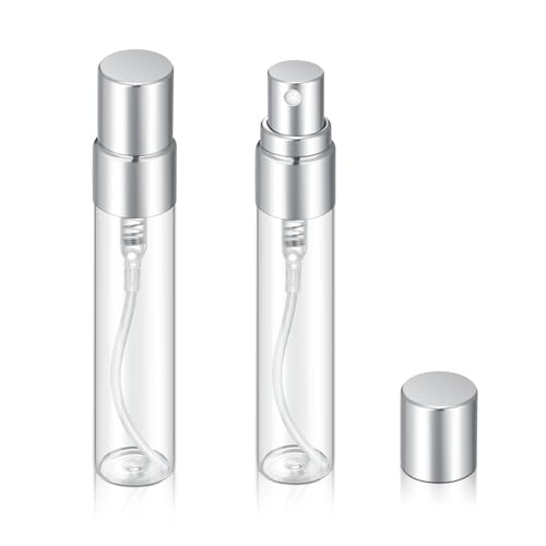 20Pcs 5ml Empty Clear Glass Mist Spray Bottle Refillable Mini Perfume Atomizer Travel Sample Bottle with Silver Aluminized Nozzle Makeup Container for Perfume (5ml Silver Caps) - color: 5ml Silver Caps