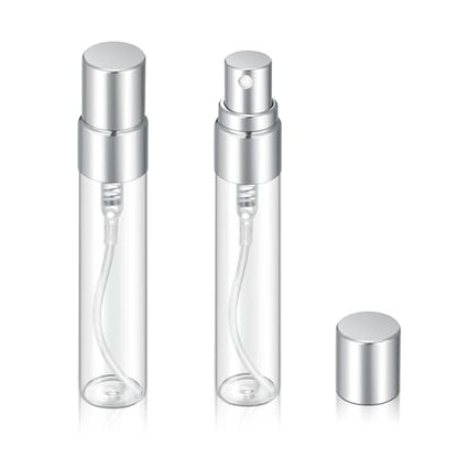 20Pcs 5ml Empty Clear Glass Mist Spray Bottle Refillable Mini Perfume Atomizer Travel Sample Bottle with Silver Aluminized Nozzle Makeup Container for Perfume (5ml Silver Caps) - color: 5ml Silver Caps