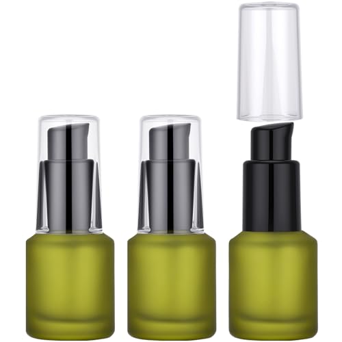 Segbeauty 0.5oz Frosted Glass Travel Size Containers for Lotions, 3pcs Mini Empty Lotion Bottles Pump Dispenser Refillable, 15ml Green Travel Containers for Creams, Small Hair Oil Pump Bottle Liquids - color: Green, style: 3pcs 0.5oz