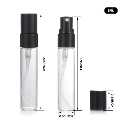 20Pcs 5ml Empty Clear Glass Mist Spray Bottle Refillable Mini Perfume Atomizer Travel Sample Bottle with Black Aluminized Nozzle Makeup Container for Perfume (5ml Black Caps) - color: 5ml Black Caps