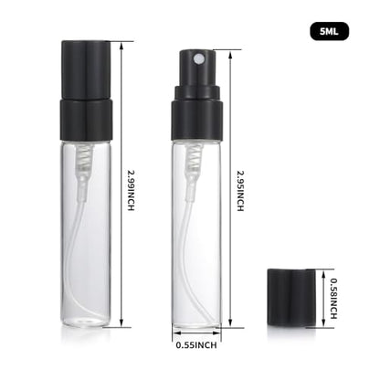 20Pcs 5ml Empty Clear Glass Mist Spray Bottle Refillable Mini Perfume Atomizer Travel Sample Bottle with Black Aluminized Nozzle Makeup Container for Perfume (5ml Black Caps) - color: 5ml Black Caps