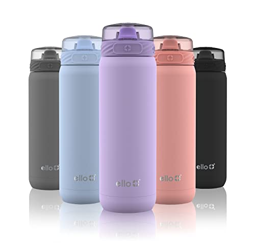 Ello Cooper 18oz Kids Stainless Steel Water Bottle with Straw and Carry Handle, Double Walled and Vacuum Insulated Metal, Leak Proof Locking Lid with Soft Silicone Spout, Reusable, BPA Free, Lilac - color: Lilac, size: 18 Ounces