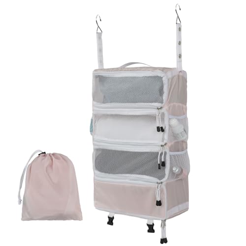 TABITORA Travel Luggage Organizer Hanging Packing Cubes Portable Hanging Shelves Carry on Closet for Suitcase with 2 Hooks,Collapsible(Pink,M) - color: Pink, size: Medium