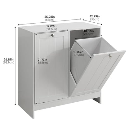 Double Tilt-Out Laundry Hamper Cabinet, Modern Hidden Laundry Hamper with 2 Removable Baskets, Free-Standing Bathroom Storage Cabinet, Anti-tiltdevice, (26.8" Tall White)