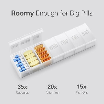 Barhon Pill Organizer Large, Weekly Medicine Pill Organizers, 7 Day Pills Box Case Travel for Big Vitamin Supplements Fish Oil, White - color: White