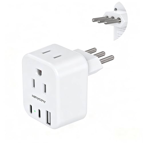HANYCONY Italy Travel Adapter, Grounded Type L Plug Adapter with 2 AC Outlets 3 USB Ports (2 USB C), US to Italy Power Adapter for Rome, Chile, Uruguay, Ethiopia - Cruise Ship Approved - style: Type L - Italy Chile